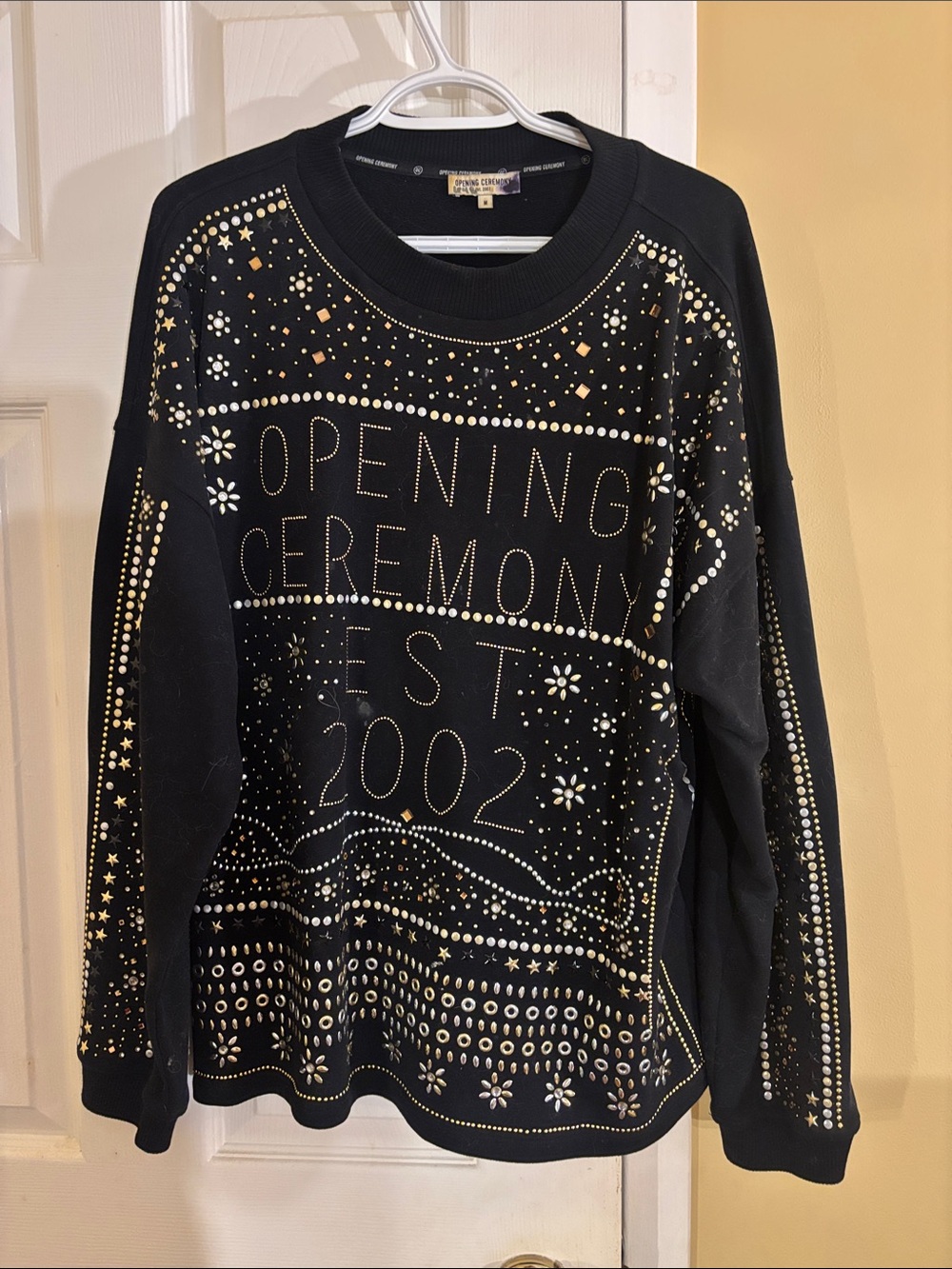 Opening Ceremony Black Embellished Crewneck Sweater Size M